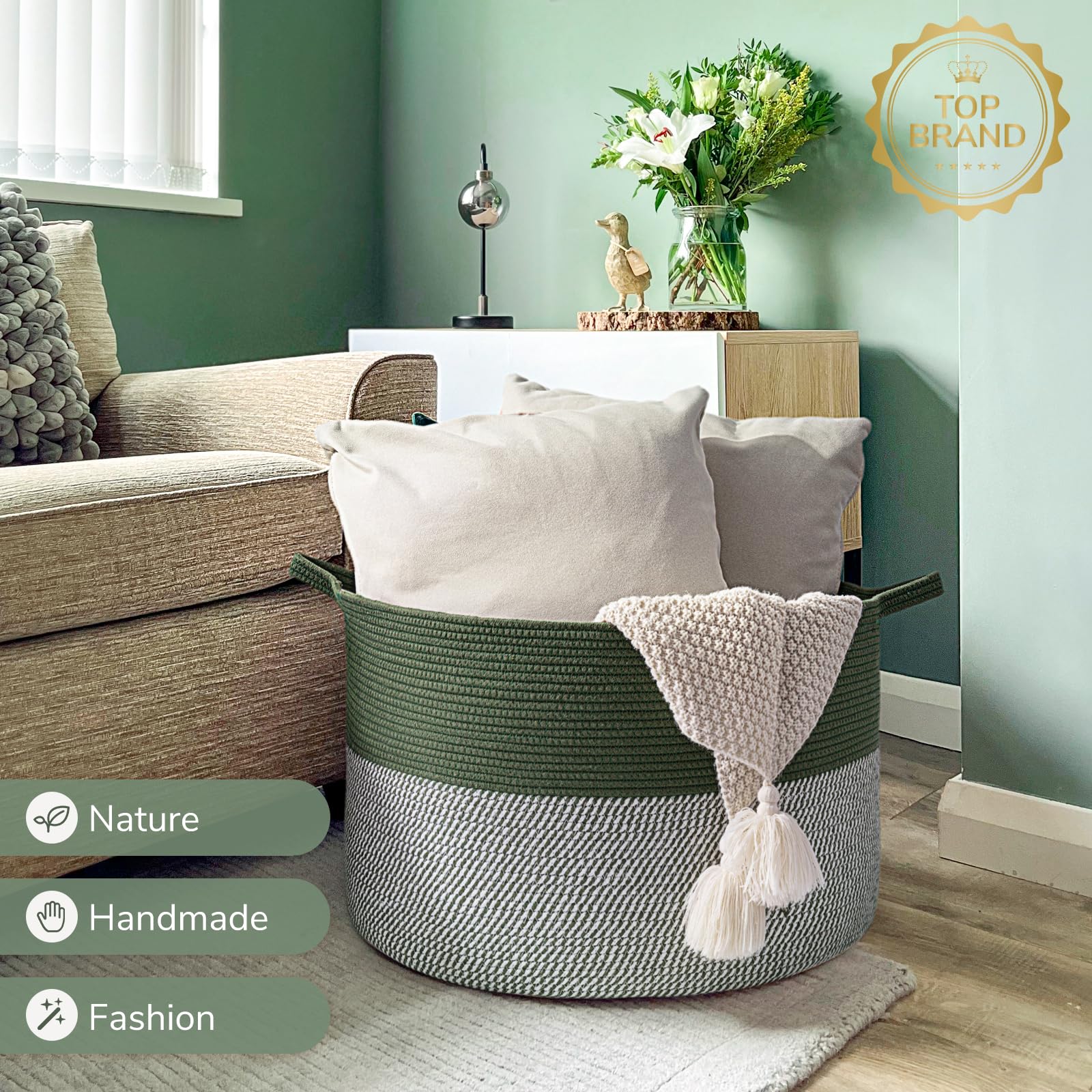 INDRESSME large laundry basket green nursery toy-storage keeps playroom tidy