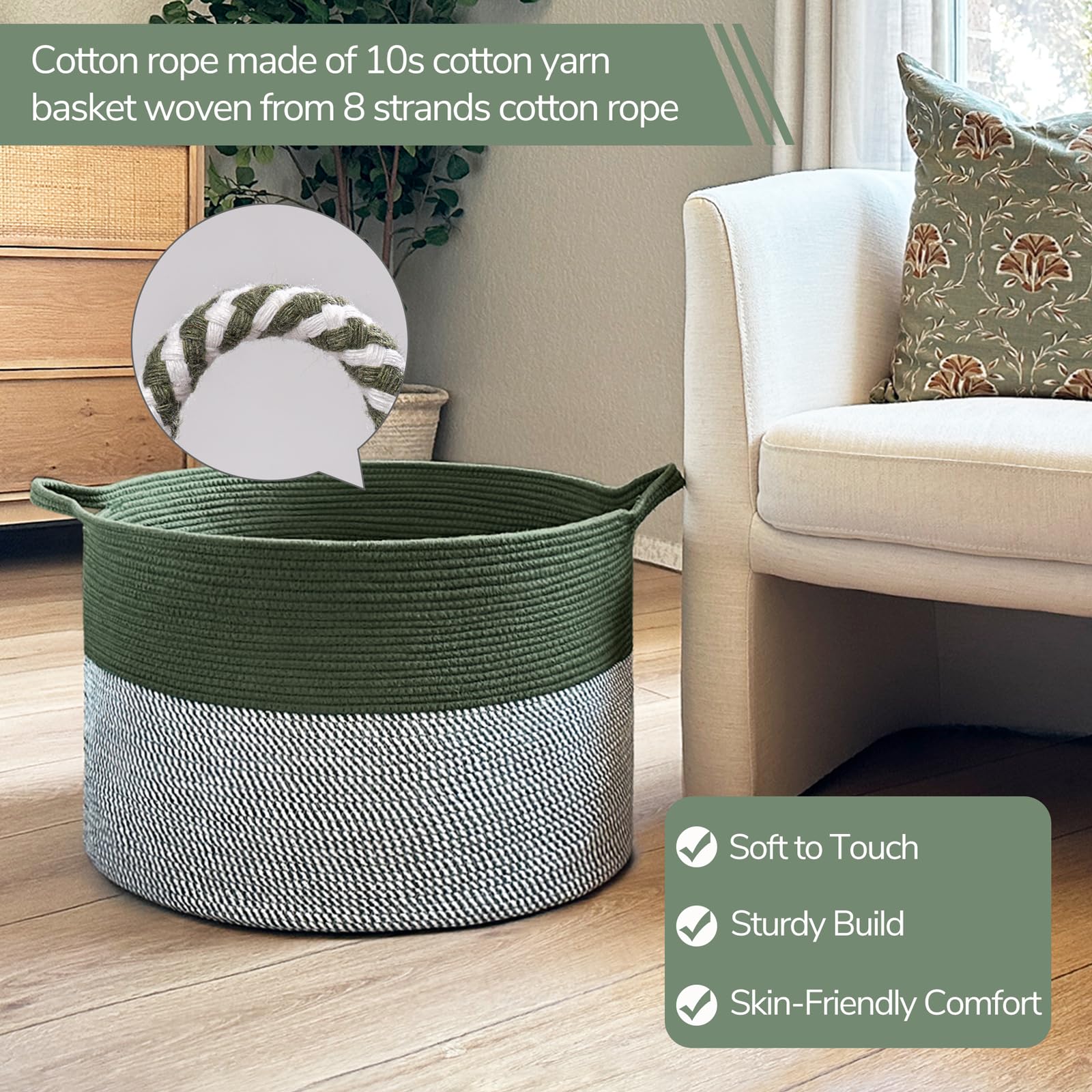 INDRESSME large laundry basket green side handles enable easy portability around home