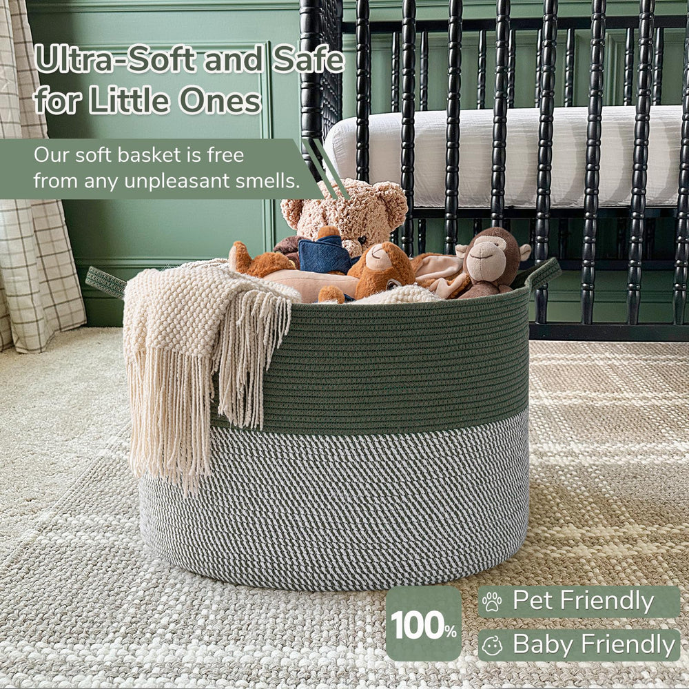 INDRESSME large laundry basket green soft-durability emphasizes gentle handling for toys and linens