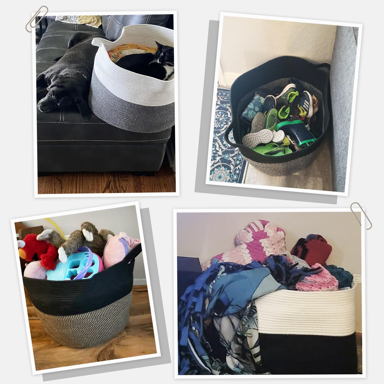 INDRESSME laundry basket white and black sits beside clothes, blending with decor.