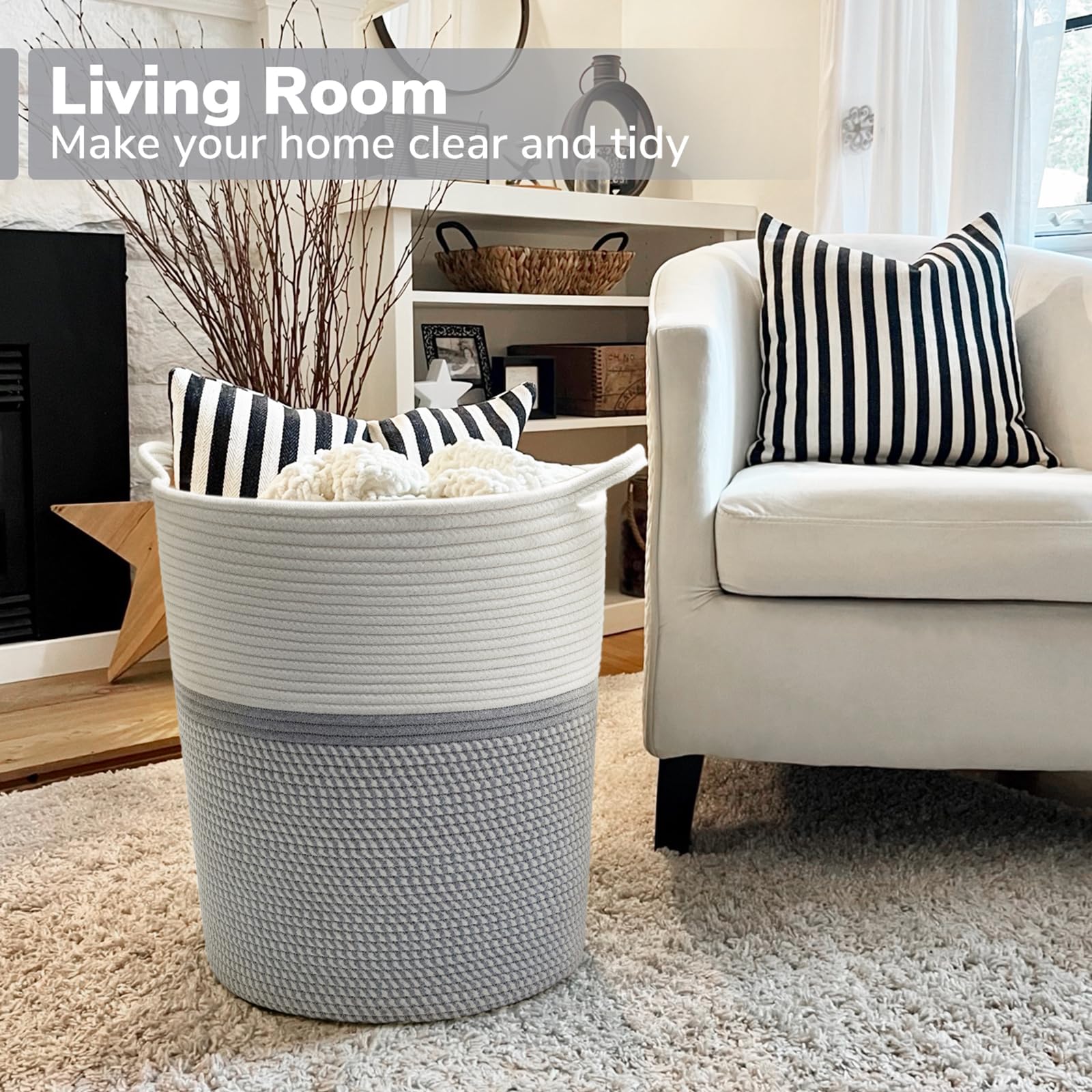 INDRESSME living room storage basket gray, adds lightweight organization to common spaces.