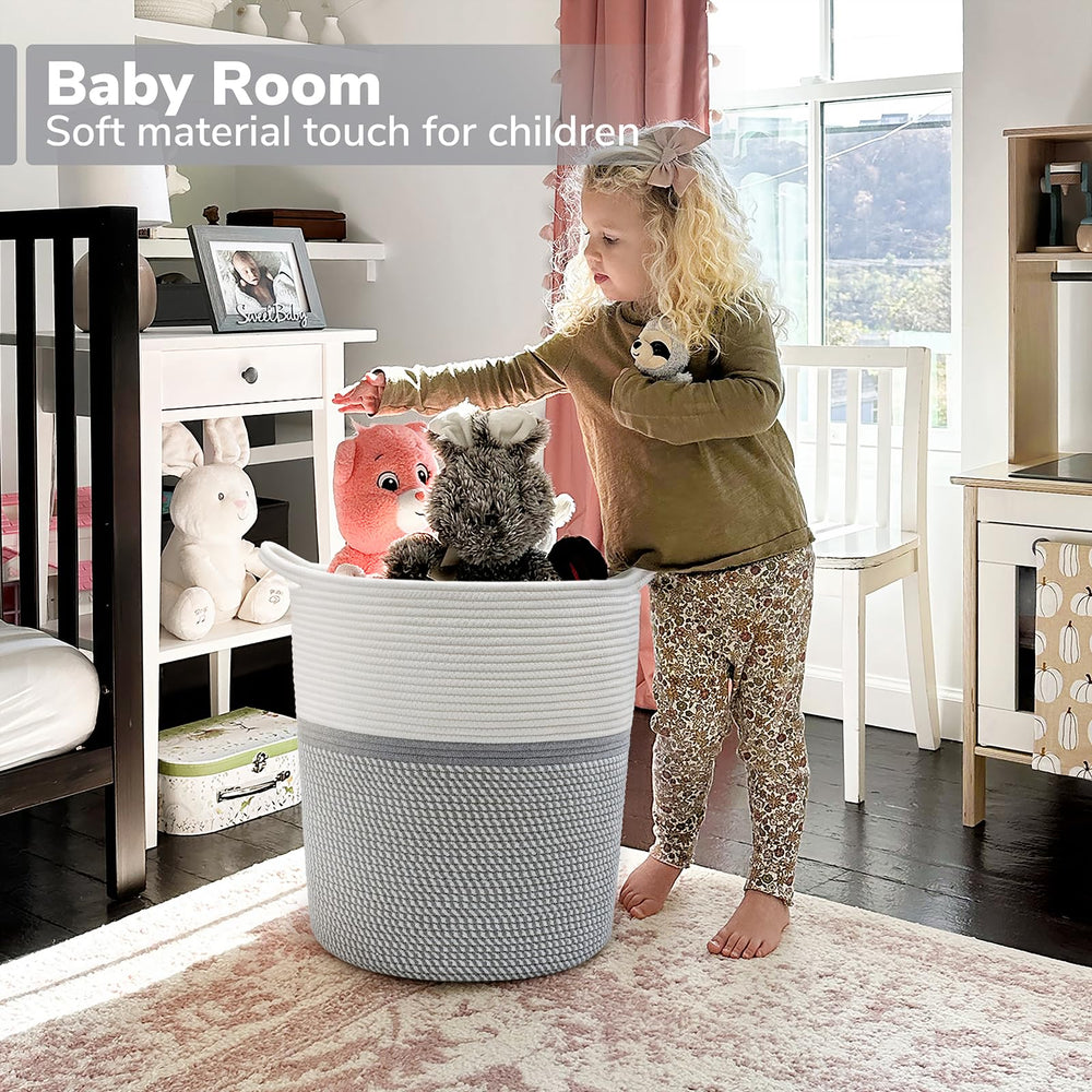 INDRESSME rope basket soft-touch gray, perfect for blankets and plush toys.