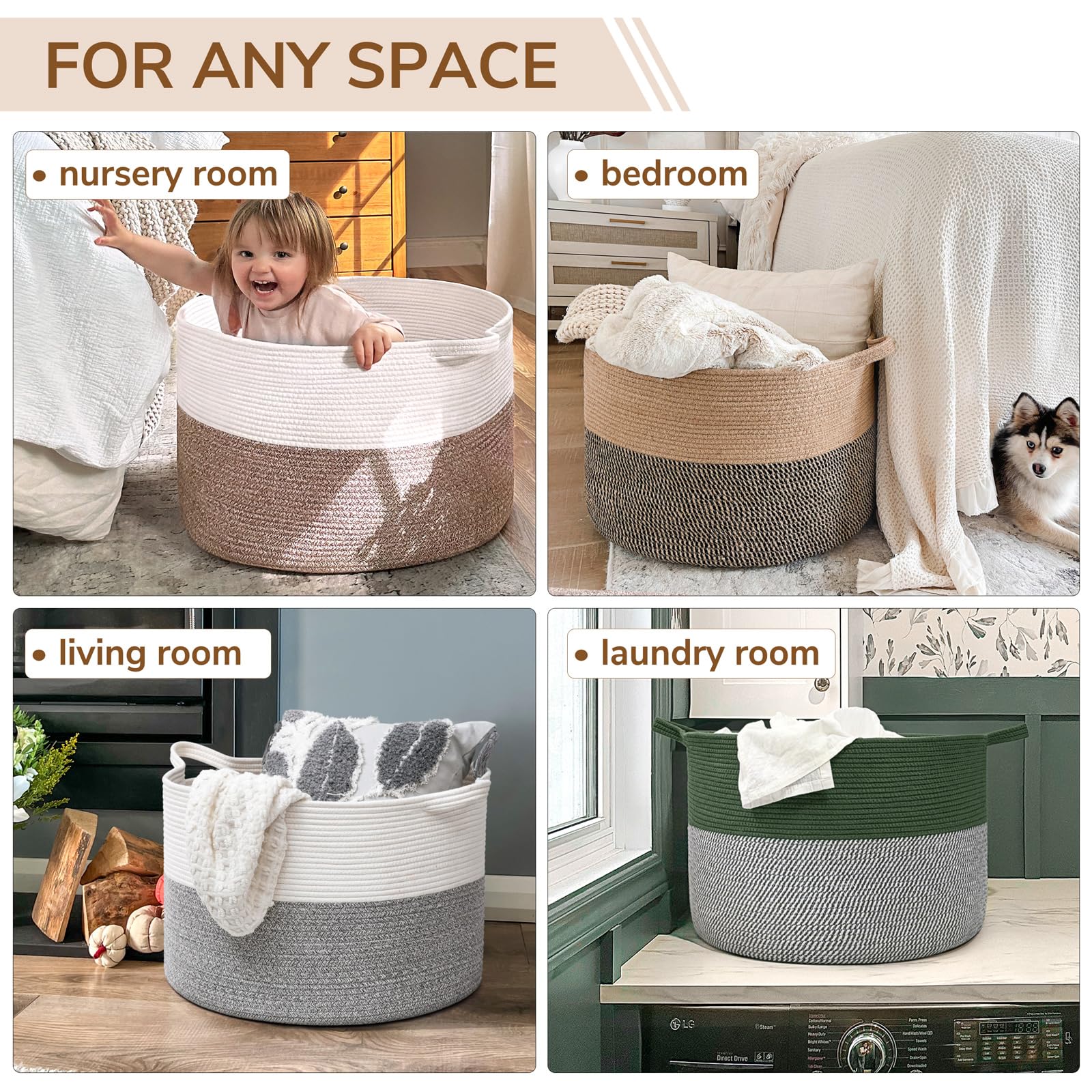 INDRESSME round basket perfect for towels and pillows in living spaces