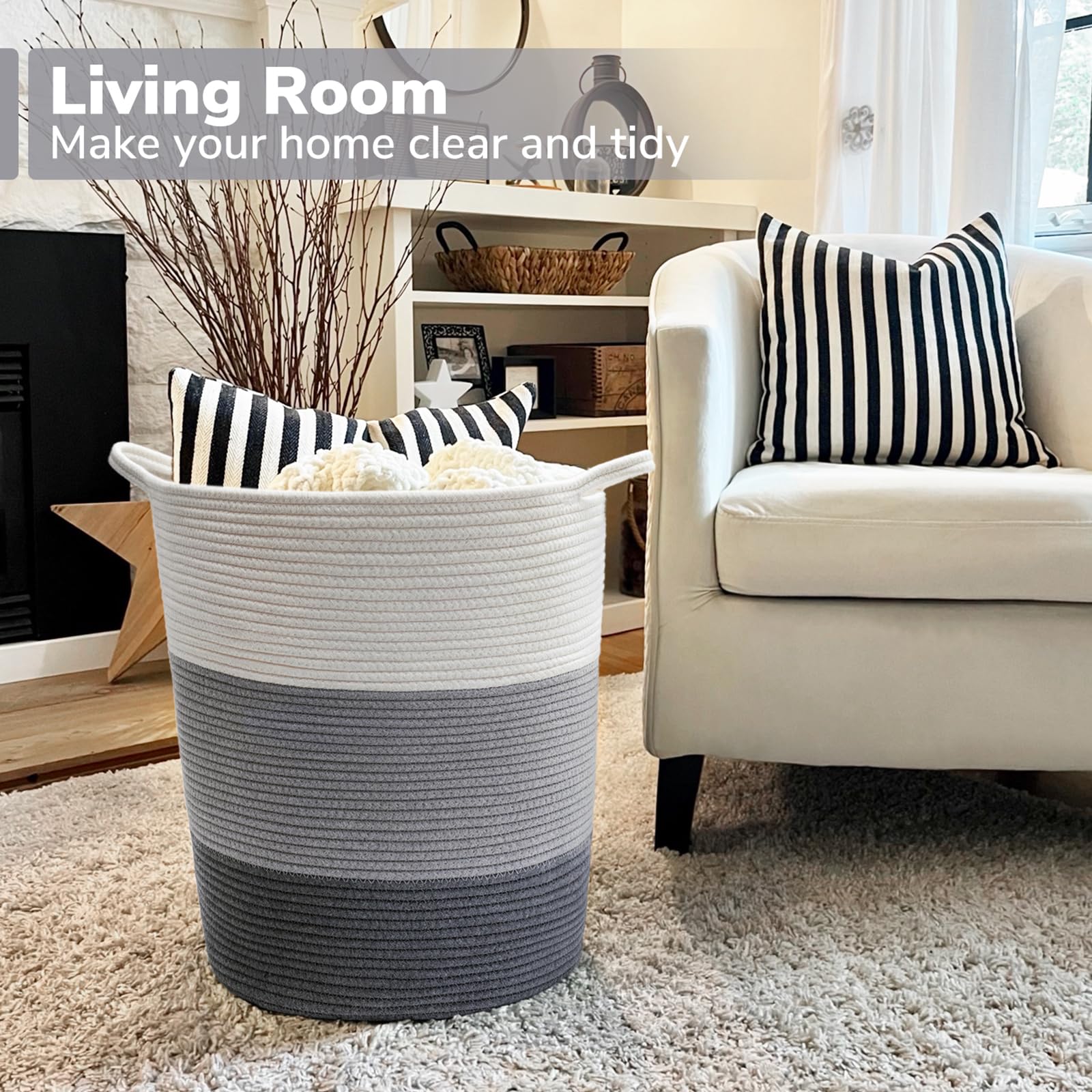 INDRESSME tall laundry basket in living room blending with decor