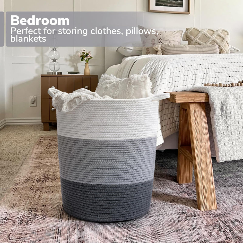 INDRESSME tall laundry basket in a laundry room scene for versatile use