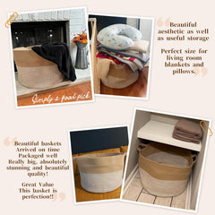 INDRESSME white jute basket complements bedroom decor with neutral style.
