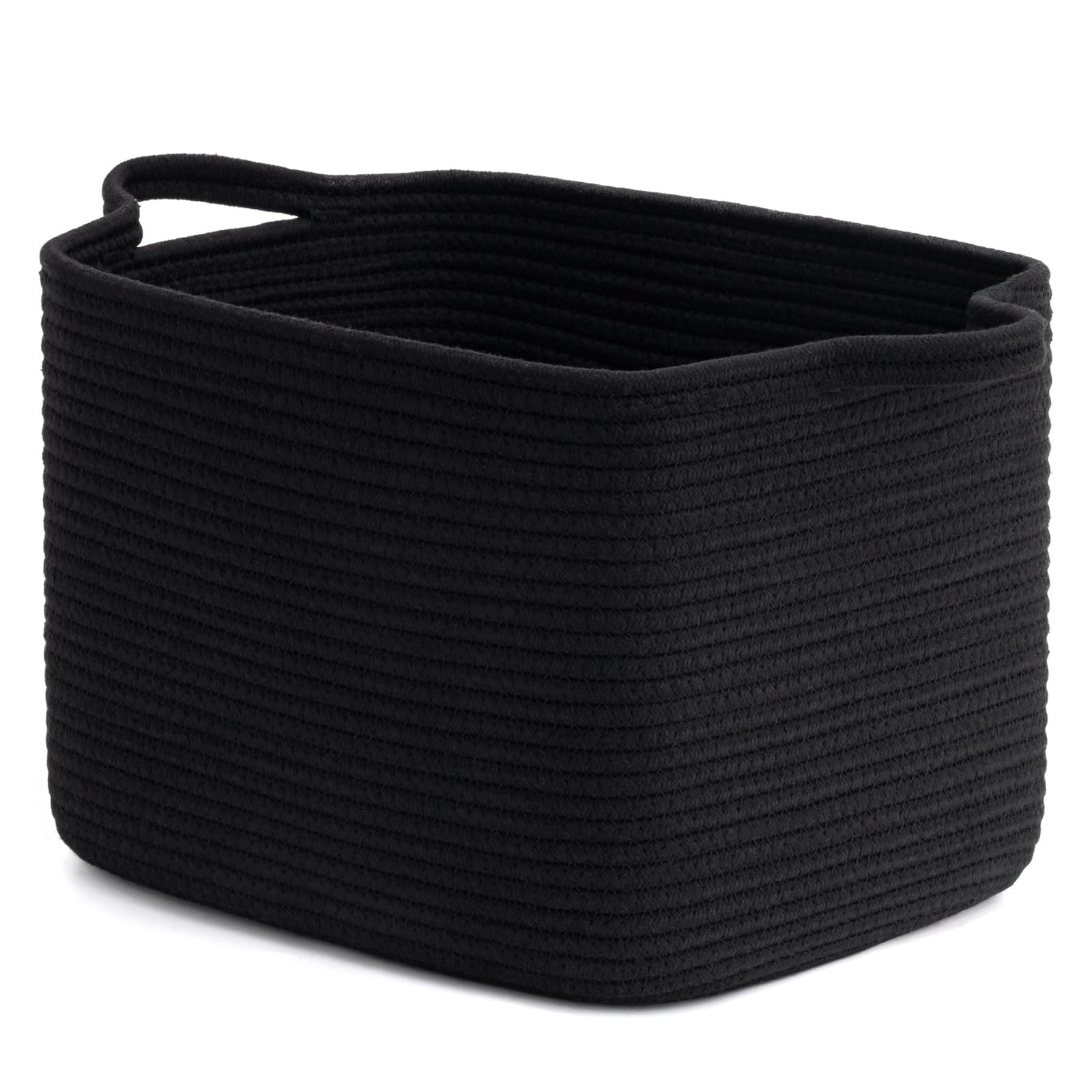 INDRESSME Woven Storage Basket black front view on a shelf for tidy toy storage