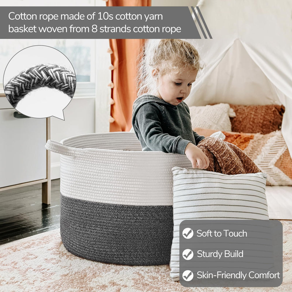 INDRESSME XXXLarge cotton rope basket filled with blankets for cozy bedroom storage
