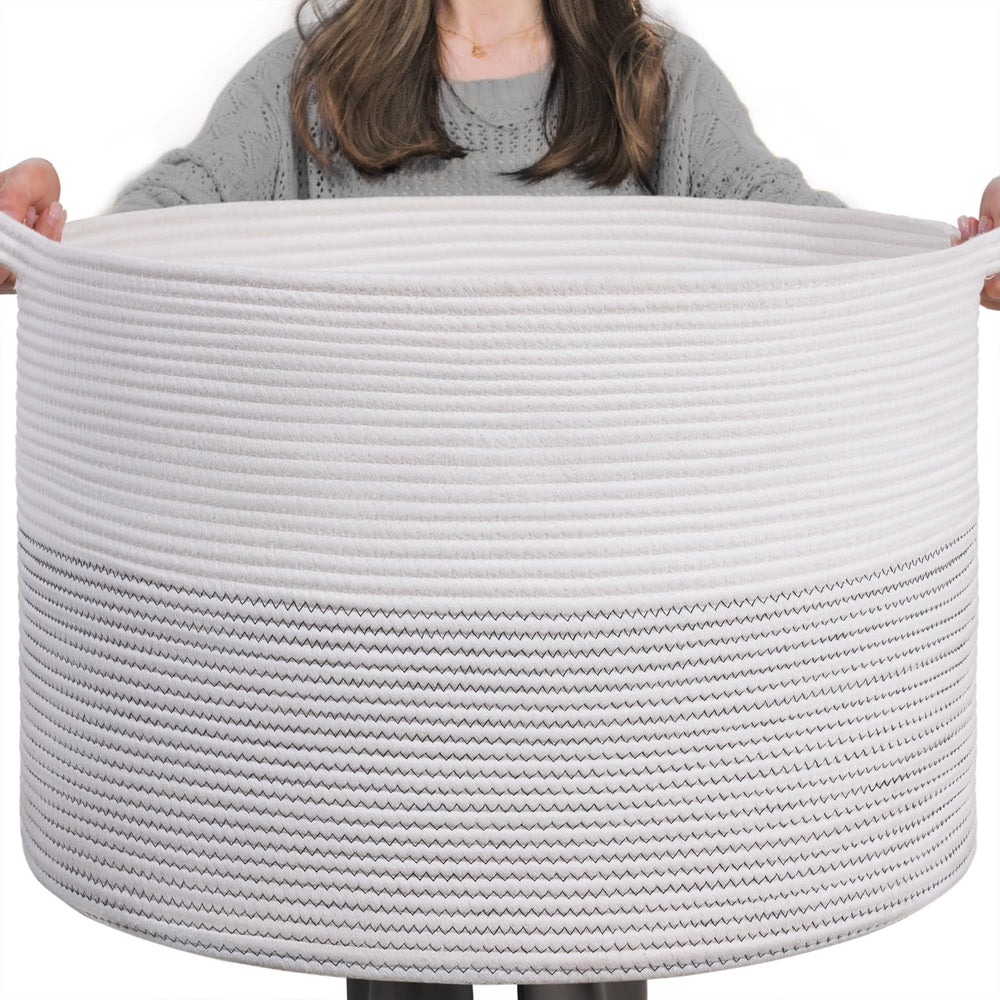 INDRESSME XXXLarge cotton rope basket front view showing spacious storage for blankets