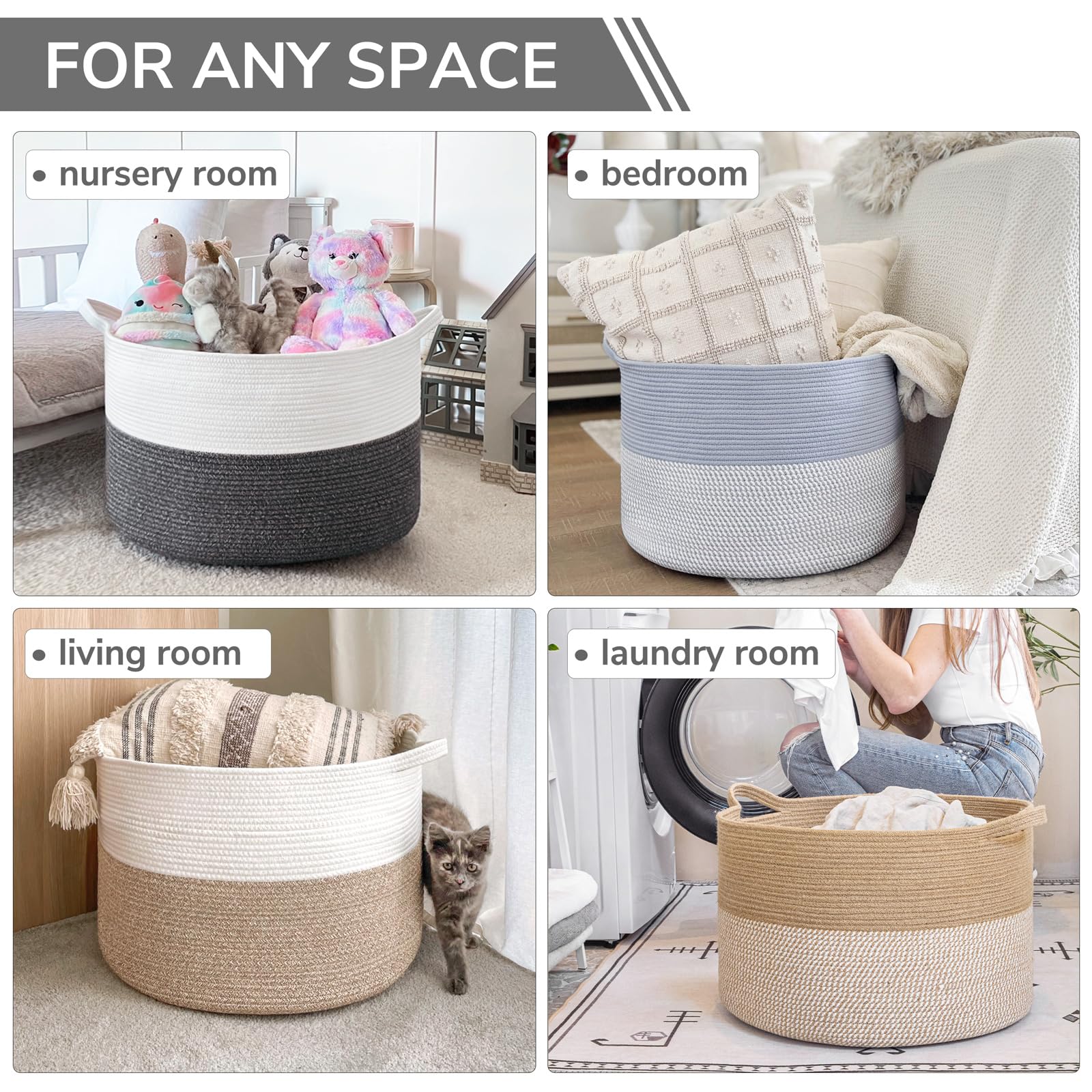 INDRESSME XXXLarge basket with handles easy to move between rooms