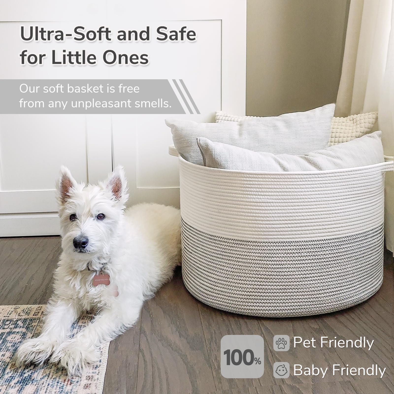 INDRESSME XXXLarge cotton rope basket in living room with neutral decor