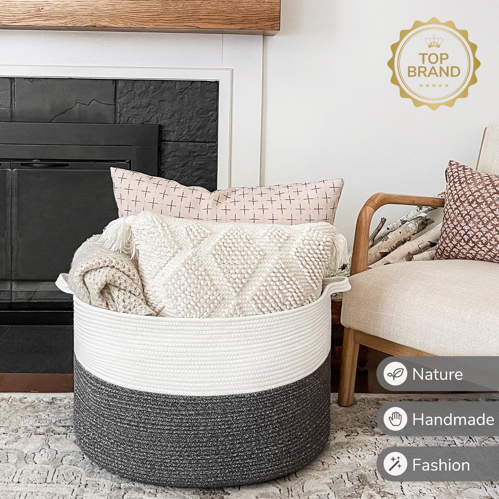 INDRESSME XXXLarge machine washable basket with neutral gray tone