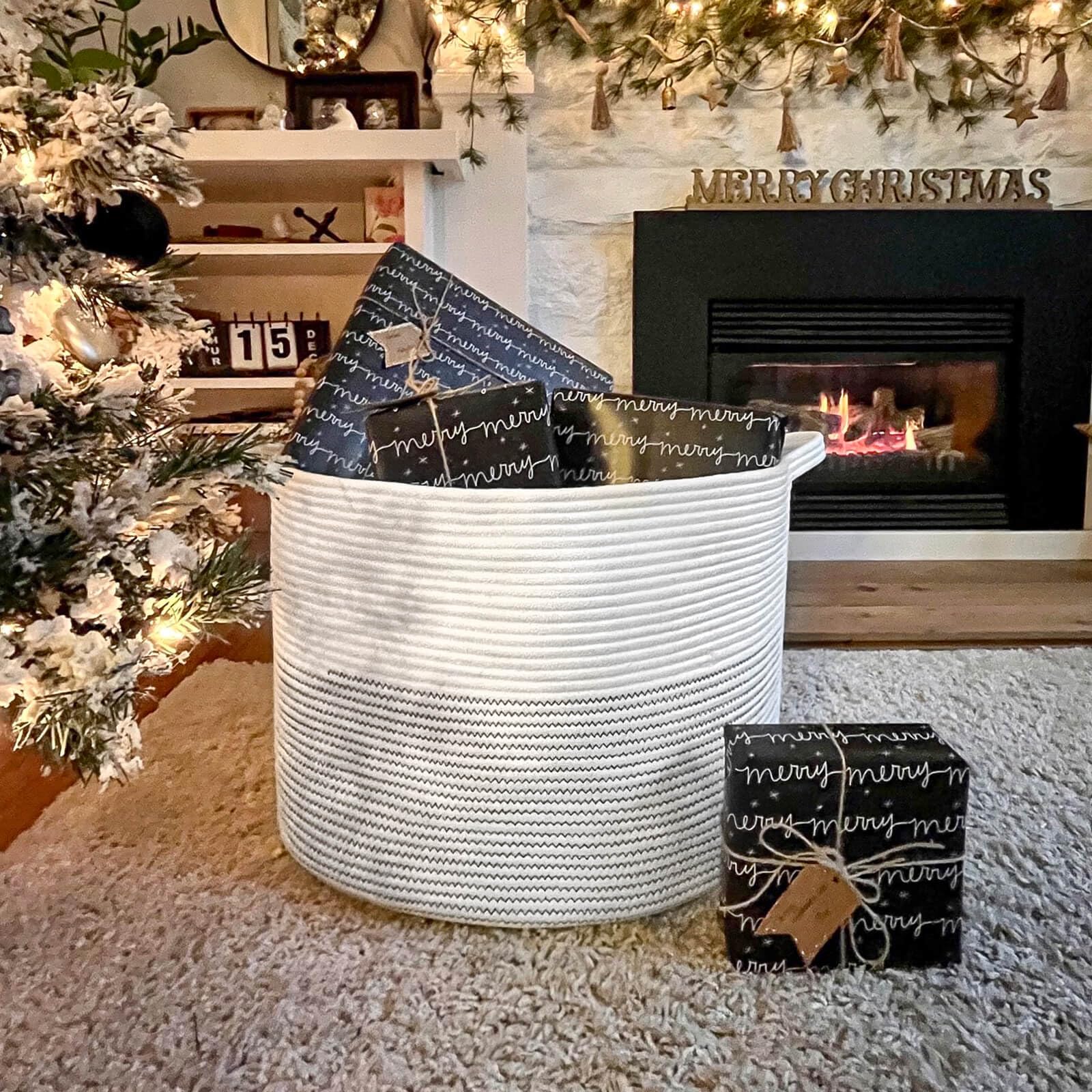 INDRESSME XXXLarge cotton rope basket side view highlighting room for toys