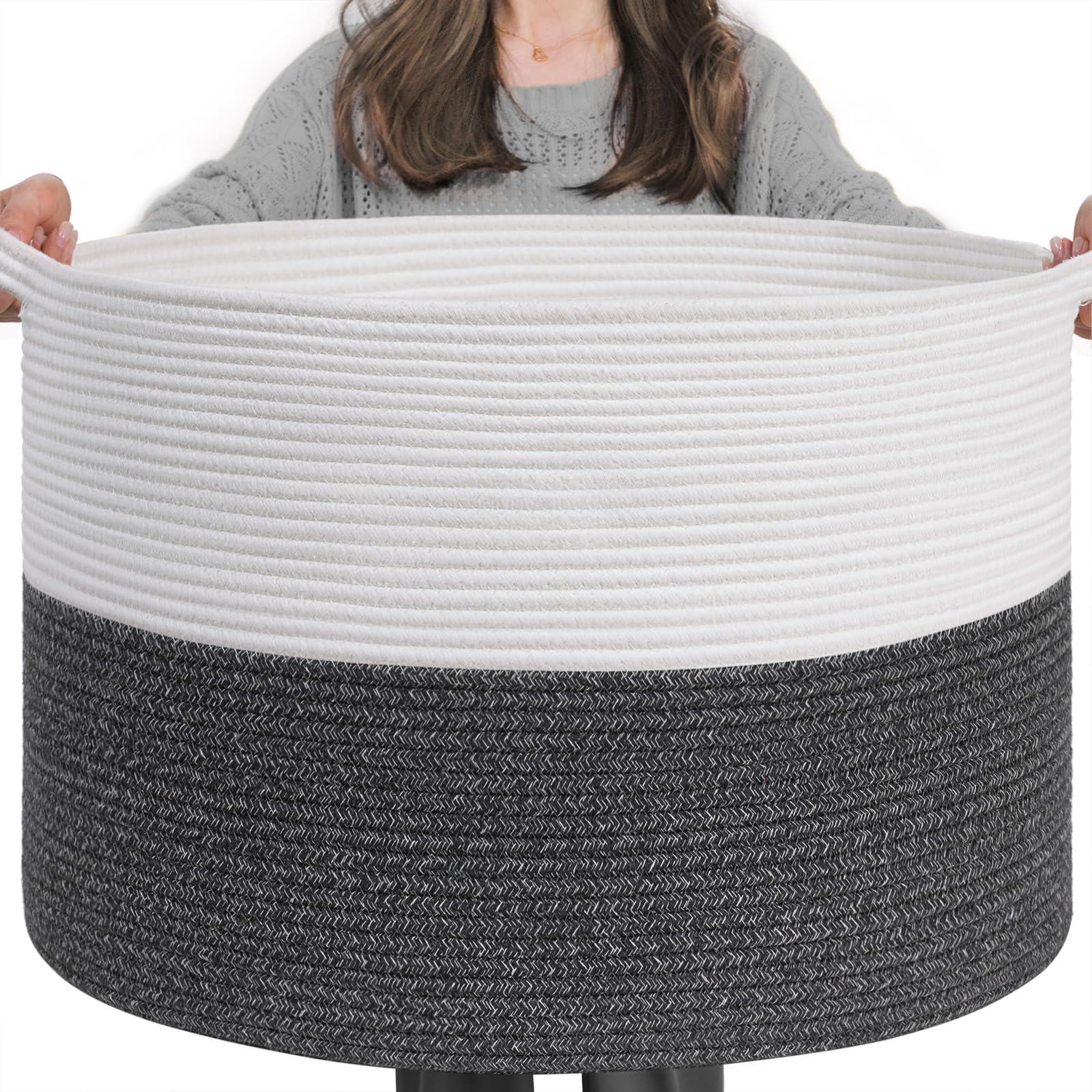 INDRESSME XXXLarge cotton rope basket top view for organized storage