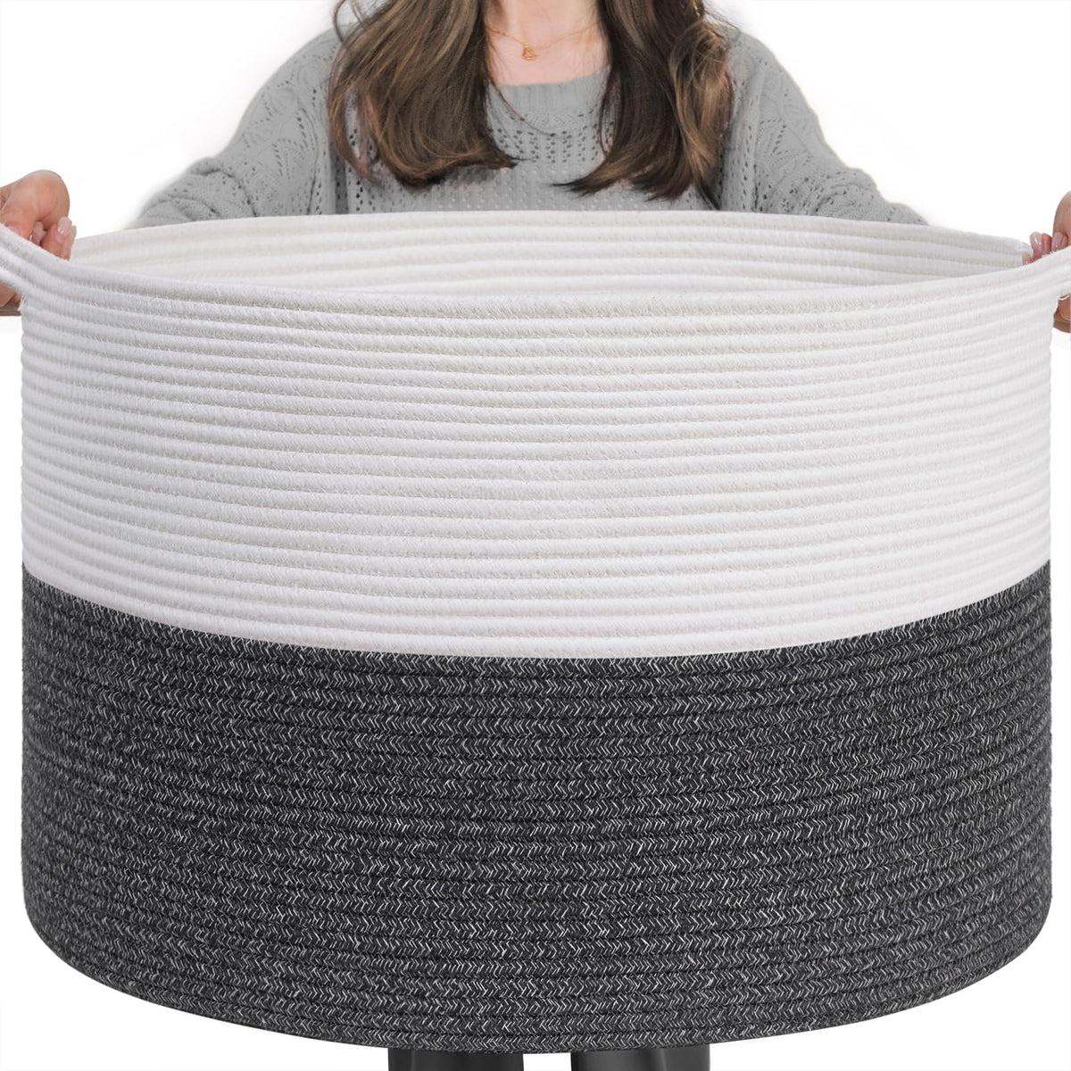 INDRESSME XXXLarge cotton rope basket top view for organized storage