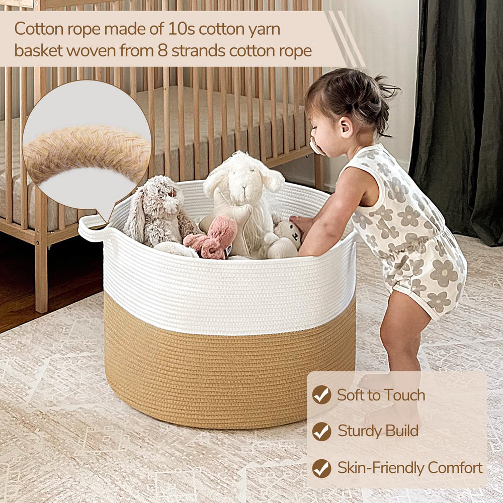 INDRESSME XXXLarge cotton storage basket holding blankets for a cozy living room.