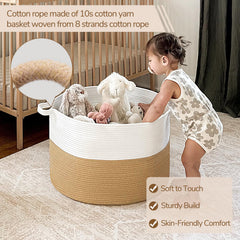 INDRESSME XXXLarge cotton storage basket holding blankets for a cozy living room.