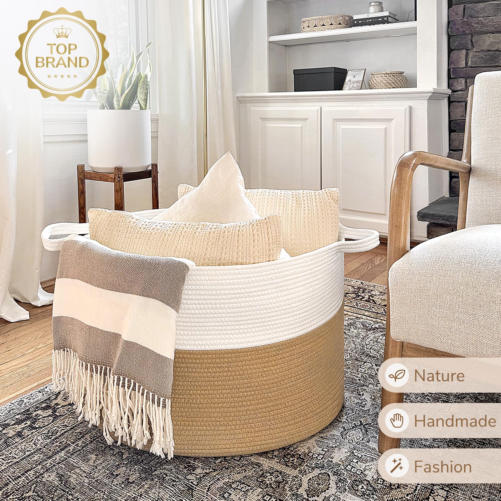 INDRESSME XXXLarge cotton storage basket care tips: machine washable and reshape after washing.