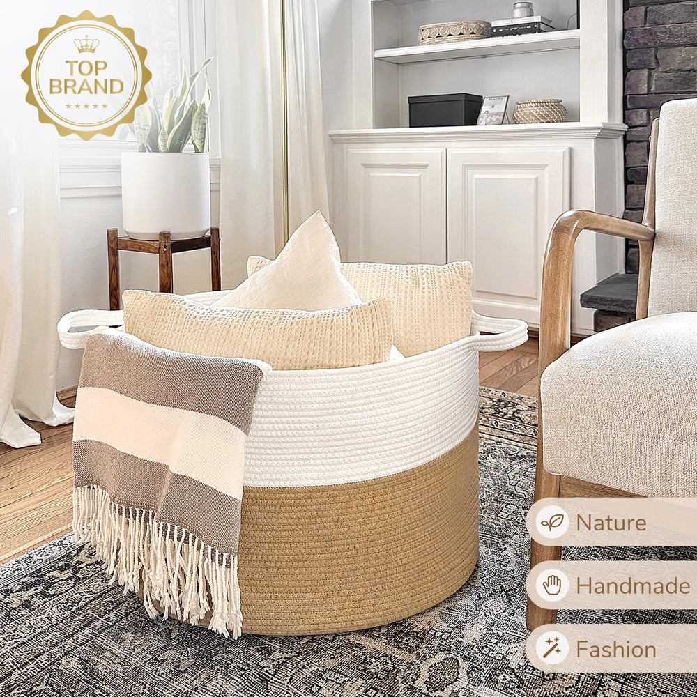 INDRESSME XXXLarge cotton storage basket care tips: machine washable and reshape after washing.
