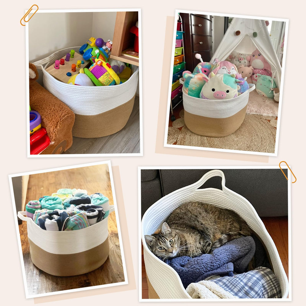 INDRESSME XXXLarge cotton storage basket adds farmhouse decor while staying practical.