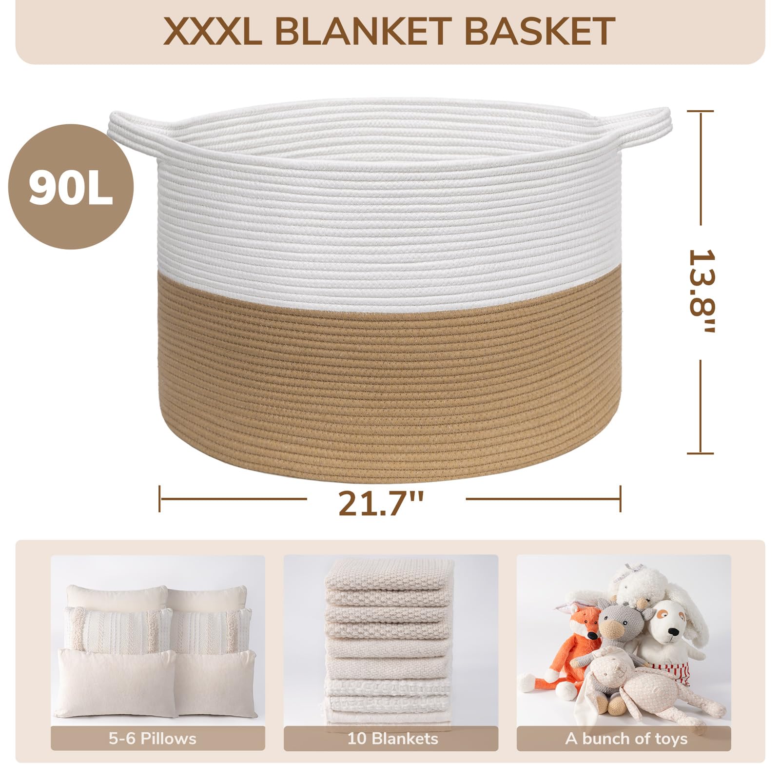INDRESSME XXXLarge cotton storage basket foldable design for simple stowaway when not needed.