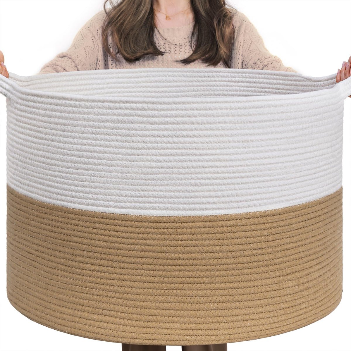 INDRESSME XXXLarge cotton storage basket folded for compact storage.