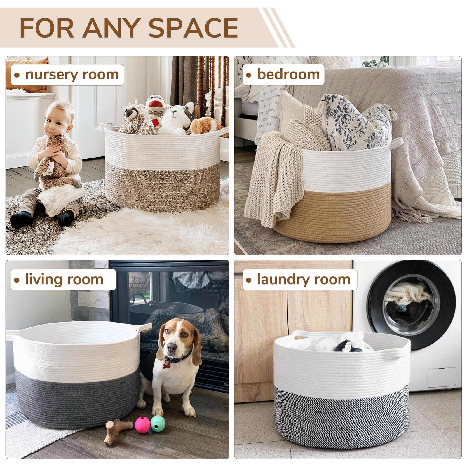 INDRESSME XXXLarge cotton storage basket with handles for easy moving around the home.