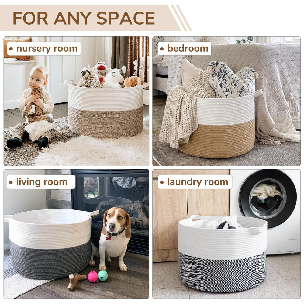 INDRESSME XXXLarge cotton storage basket with handles for easy moving around the home.