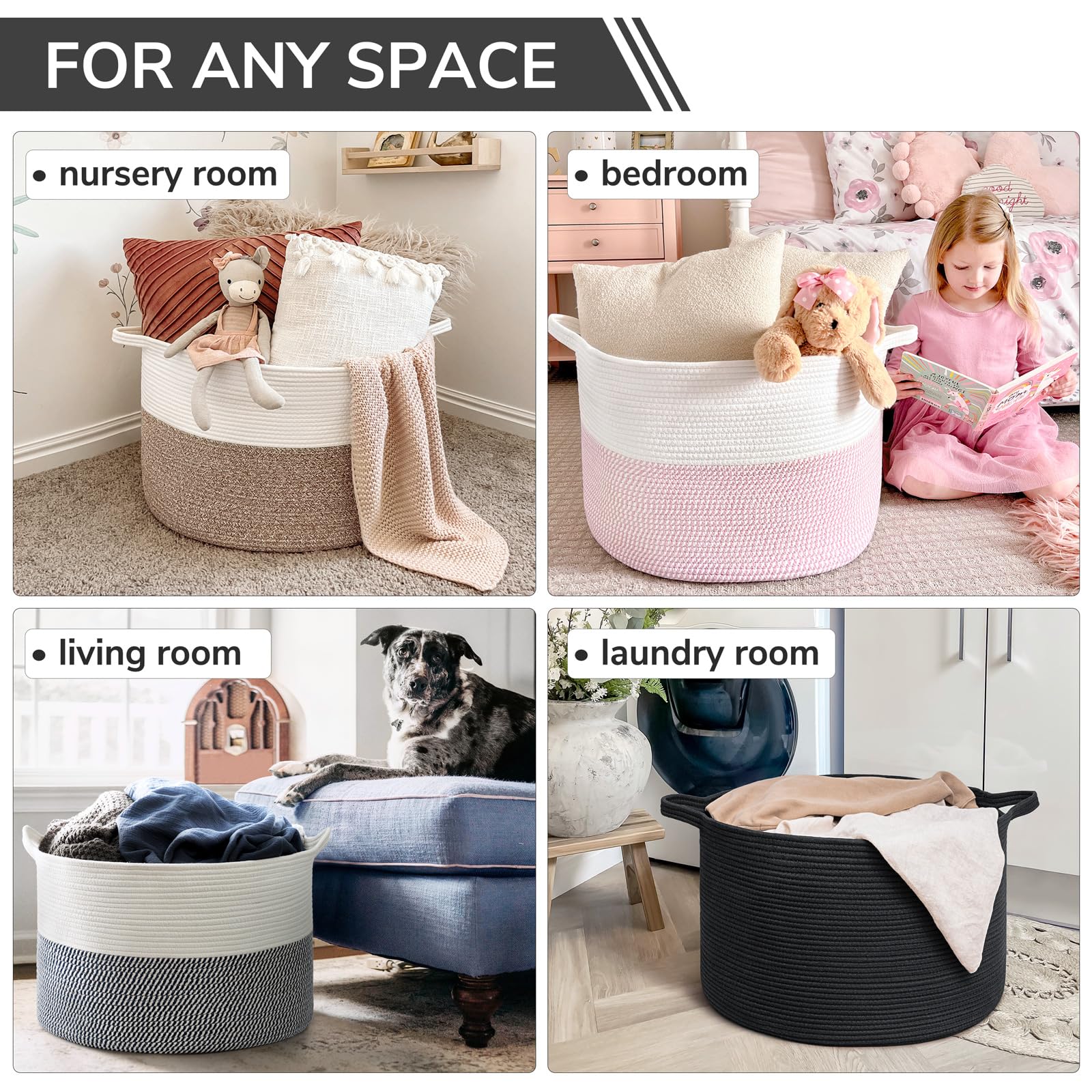 INDRESSME XXXLarge Blanket Basket handles highlight effortless mobility.