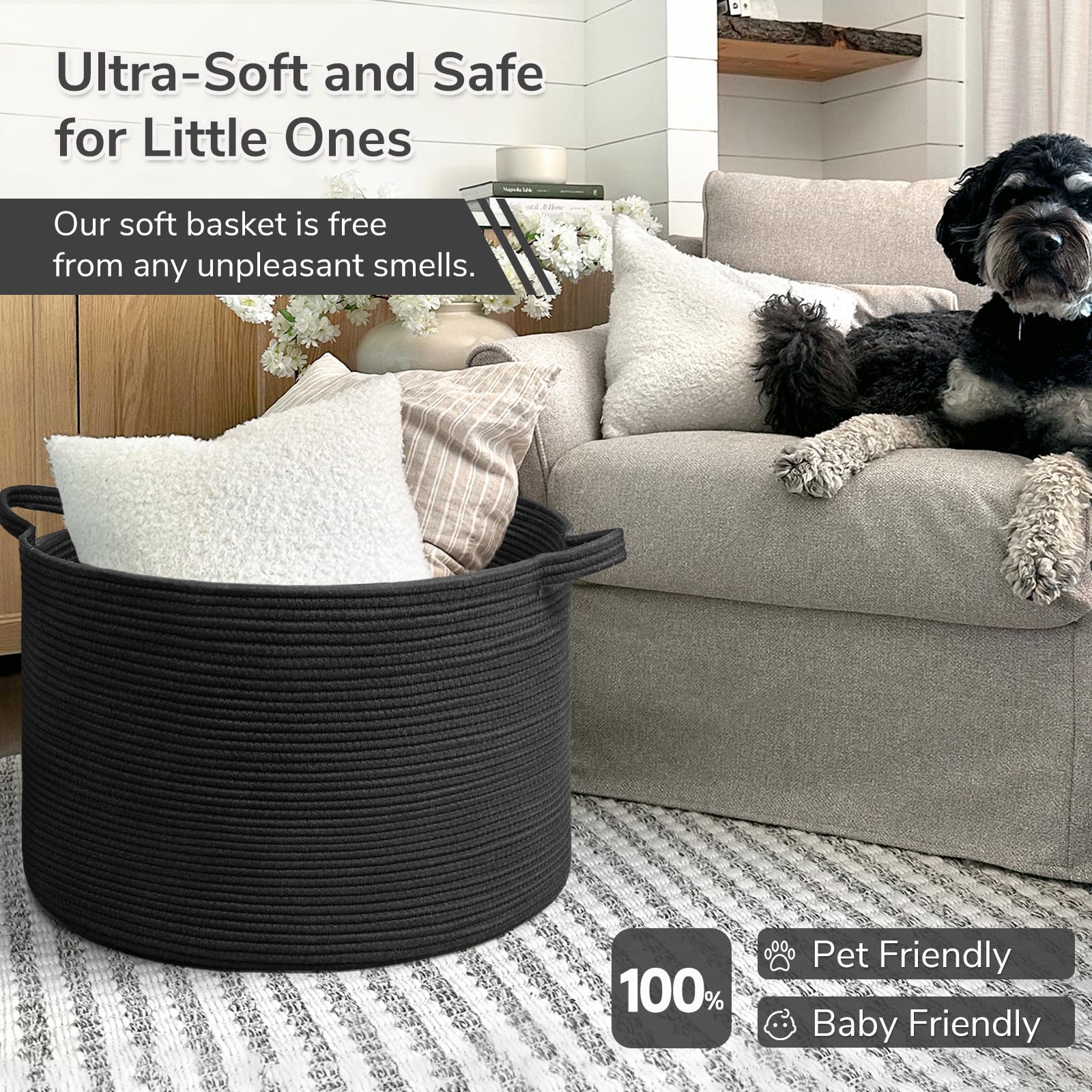 INDRESSME XXXLarge Blanket Basket living-room-decor demonstrates how it complements decor while keeping essentials tidy.