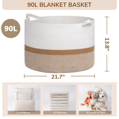 INDRESSME XXXLarge cotton rope basket provides ample blanket storage and organization.