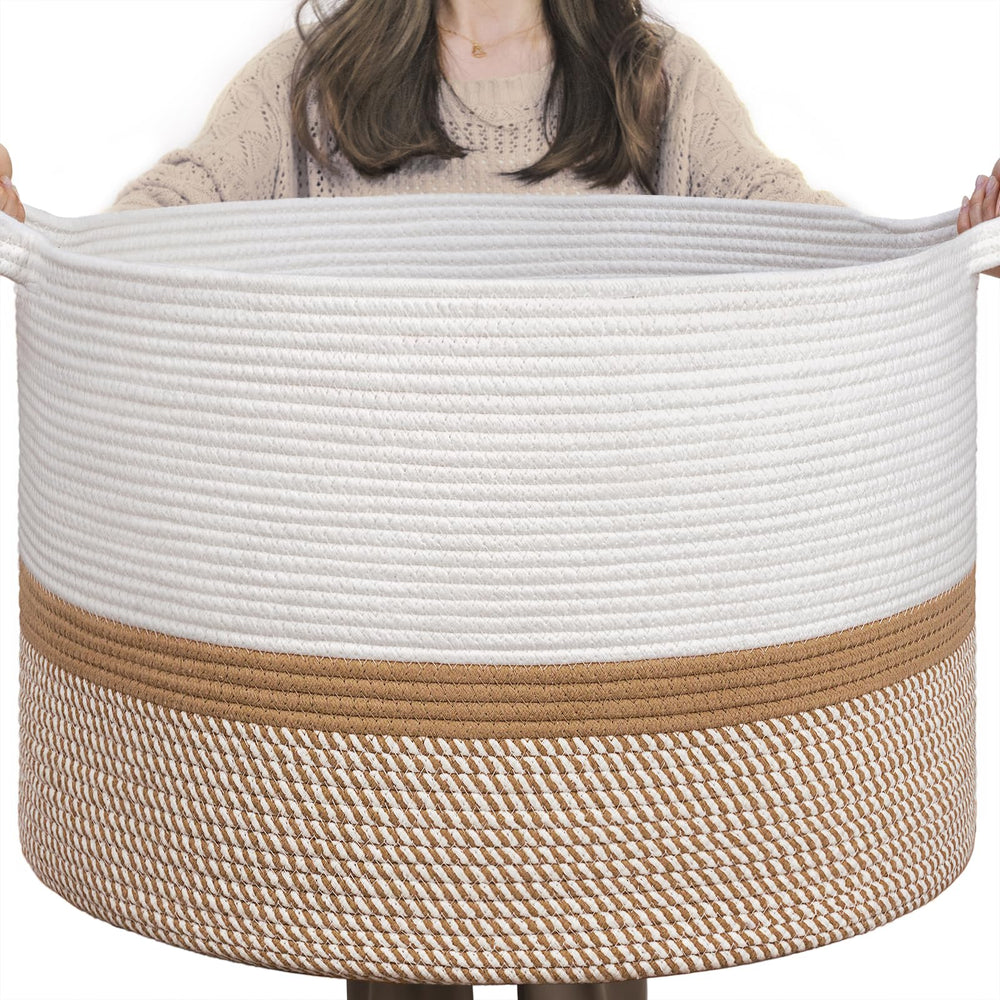 INDRESSME XXXLarge cotton rope basket stores laundry and toys in a tidy living space.