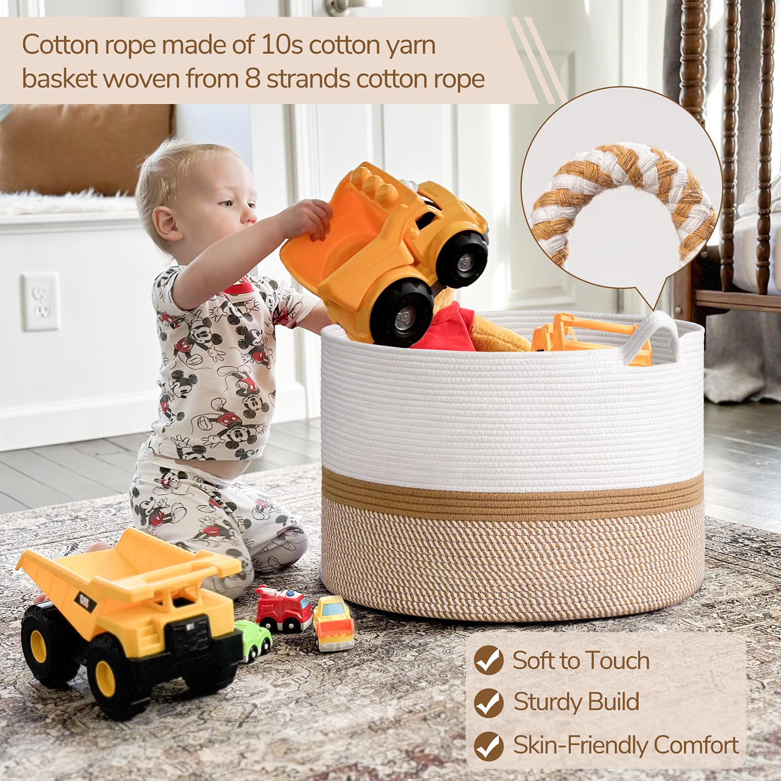 INDRESSME XXXLarge cotton rope basket adds nursery decor with functional storage.