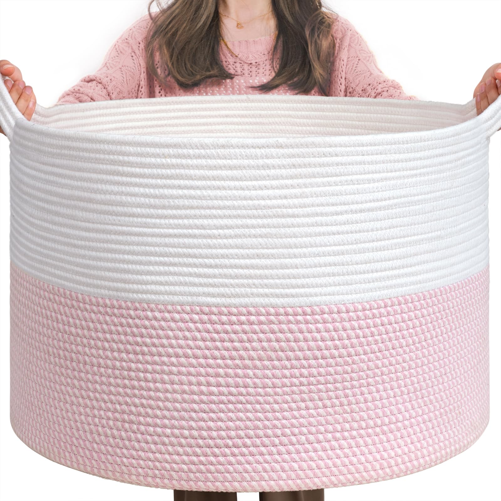 INDRESSME XXXLarge pink storage basket from the side showcases spacious nursery organization for toys.
