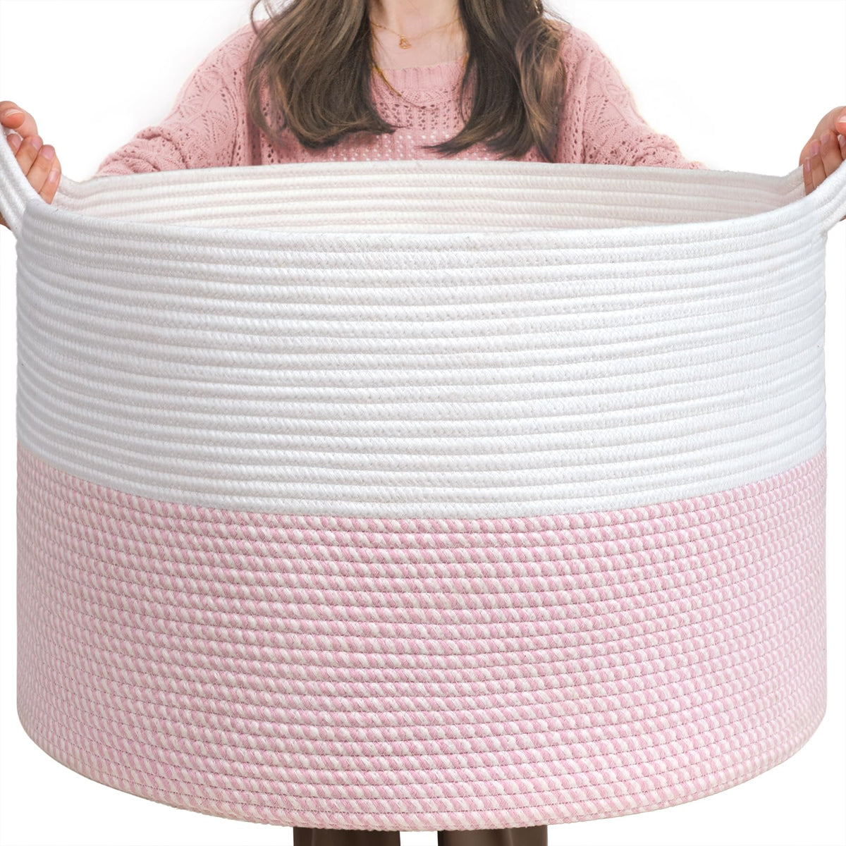 INDRESSME XXXLarge pink storage basket from the side showcases spacious nursery organization for toys.