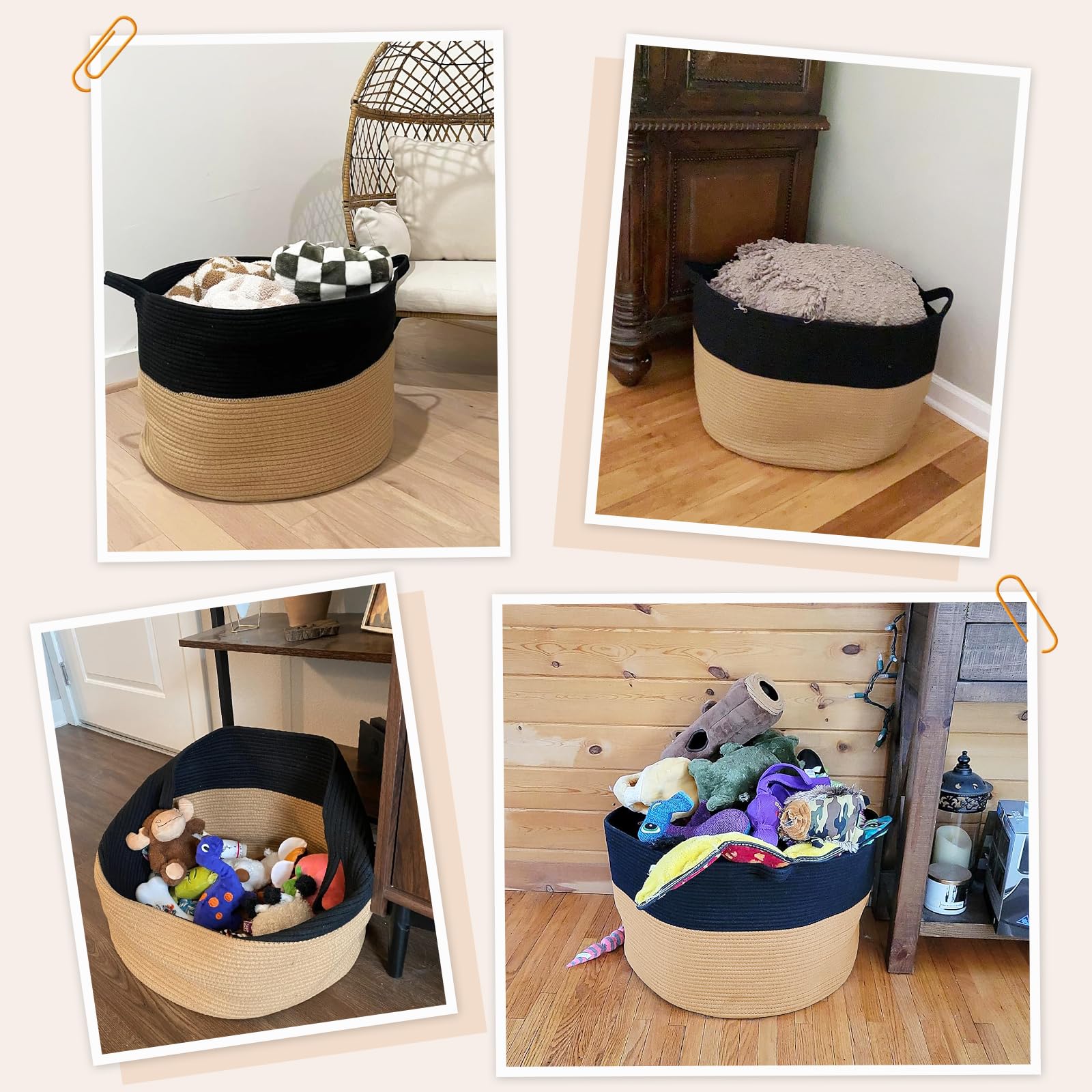 INDRESSME XXXLarge Cotton Rope Basket holding blankets for cozy seating.