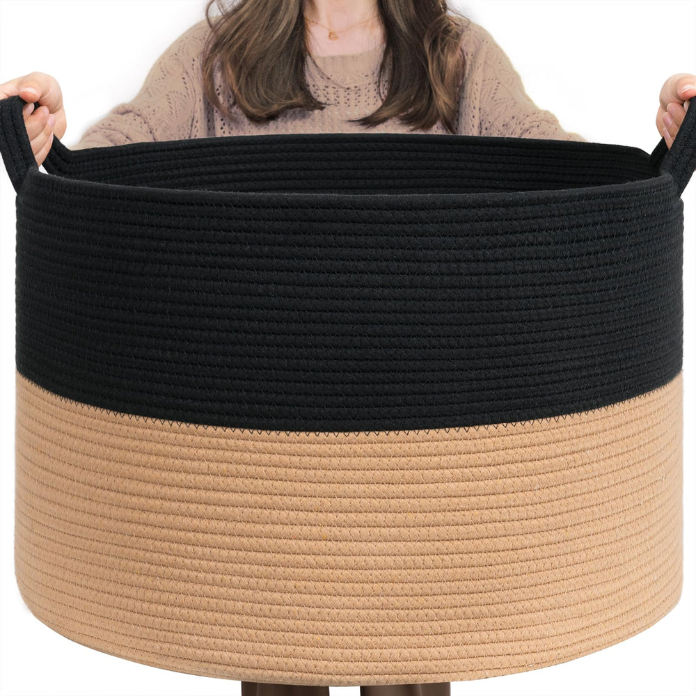 INDRESSME XXXLarge Cotton Rope Basket folded for easy storage organization.