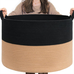 INDRESSME XXXLarge Cotton Rope Basket folded for easy storage organization.