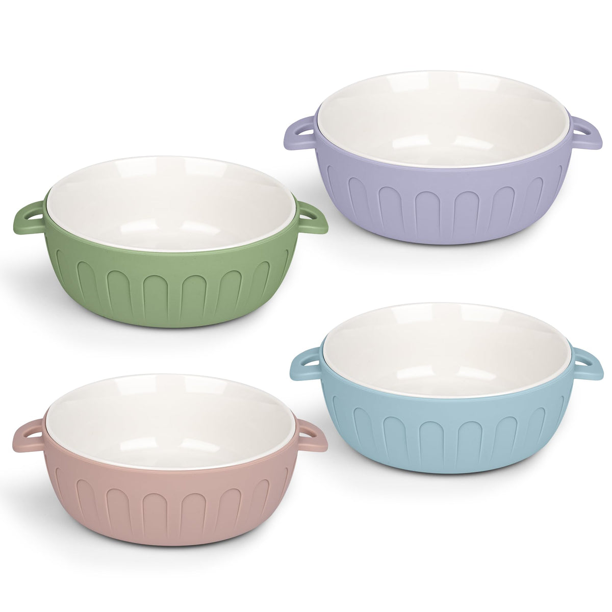 ineibo 4-pack porcelain baby bowls with silicone sleeve show a stable non-slip grip for meals.