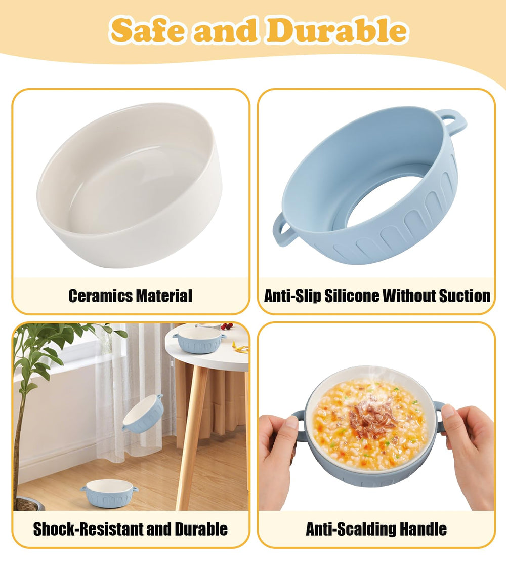 iNeibo anti-scald handles help prevent burns while encouraging self-feeding.