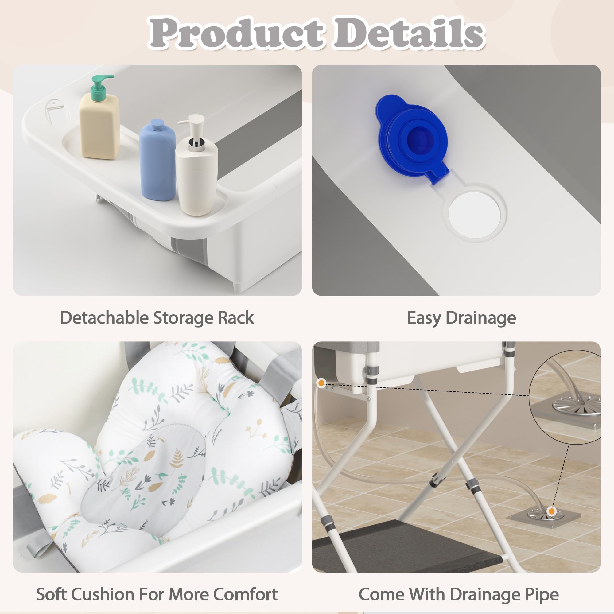 iNeibo extra-large tub accommodates babies 0–36 months.