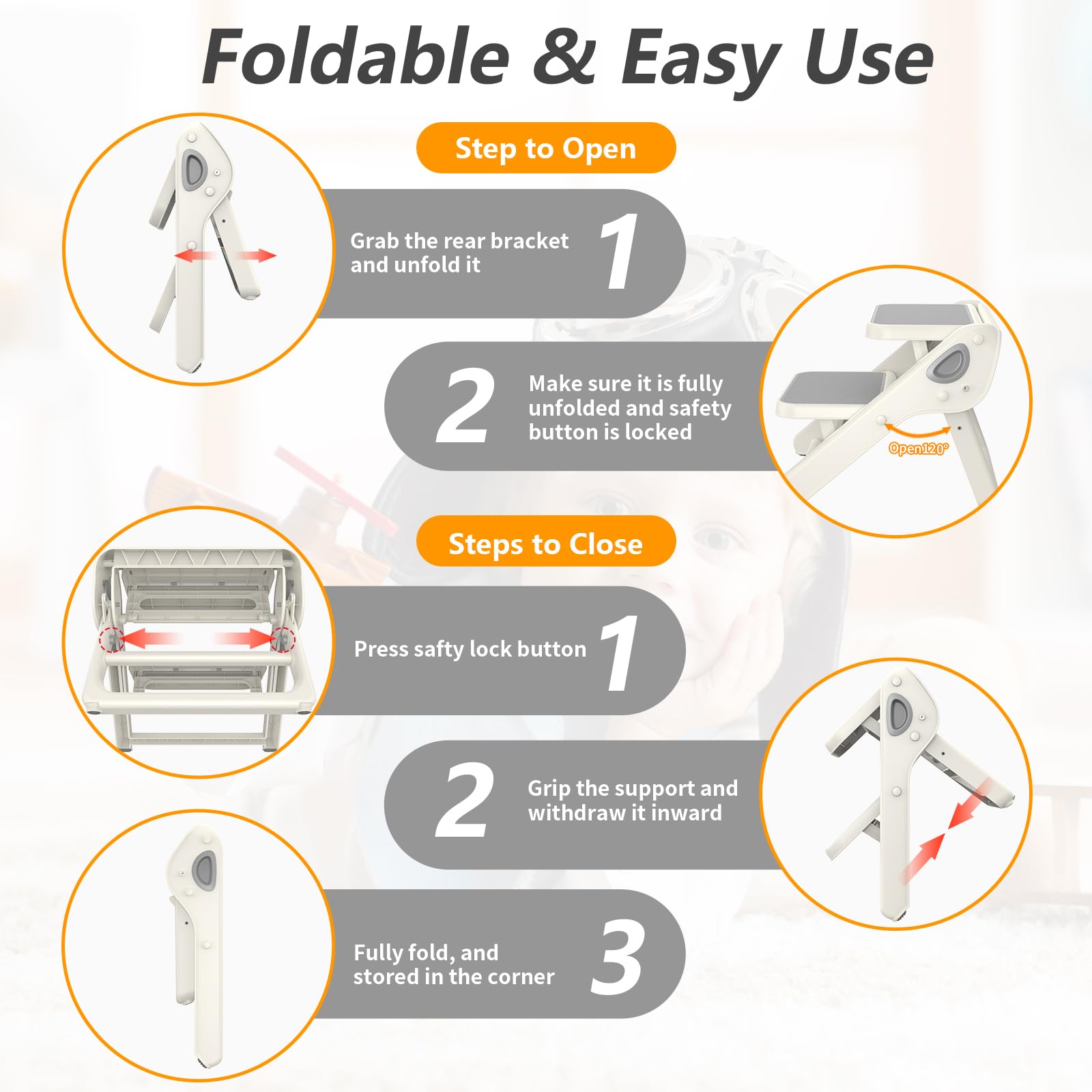 iNeibo two-step stool dual-pedal area supports solid load-bearing
