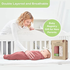 Infancie 47x47 muslin swaddle size laid flat for ample wrapping area.
