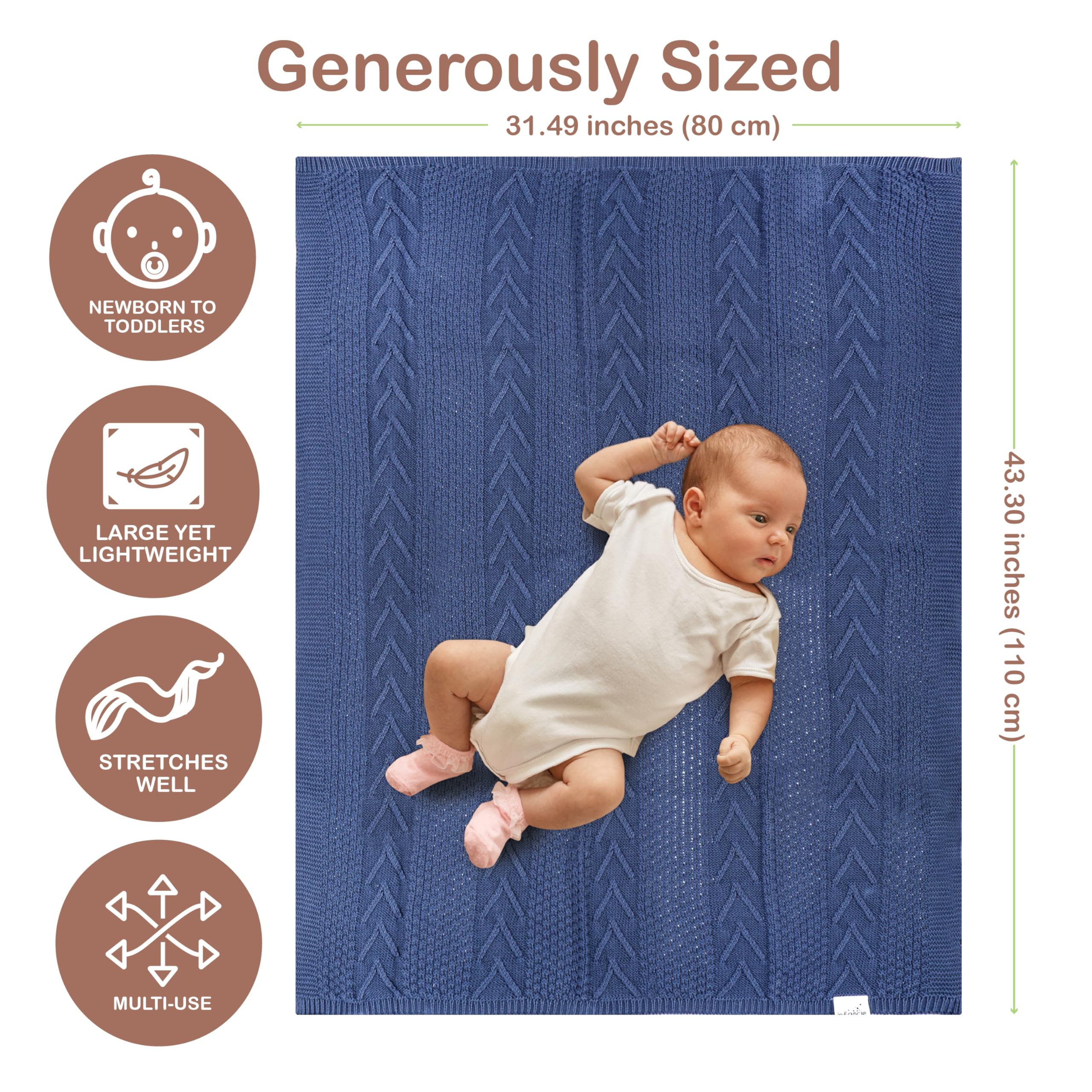 Infancie baby blanket blue used as play mat for tummy time