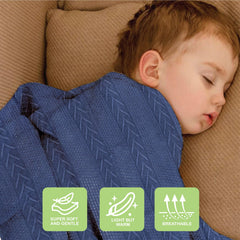 Infancie baby blanket blue swaddle pose for easy wrapping
