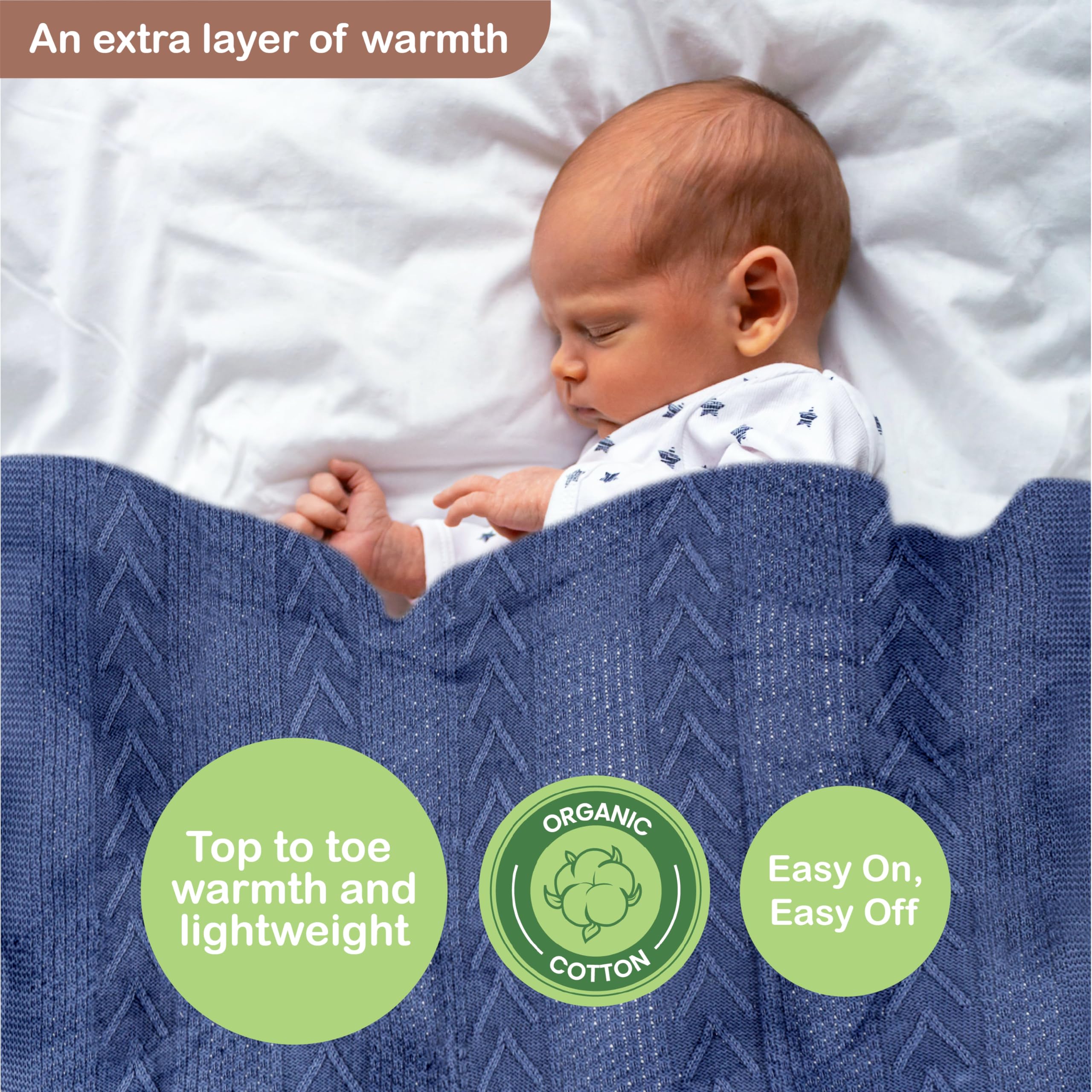 Infancie baby blanket blue textured knit highlighting long-lasting softness