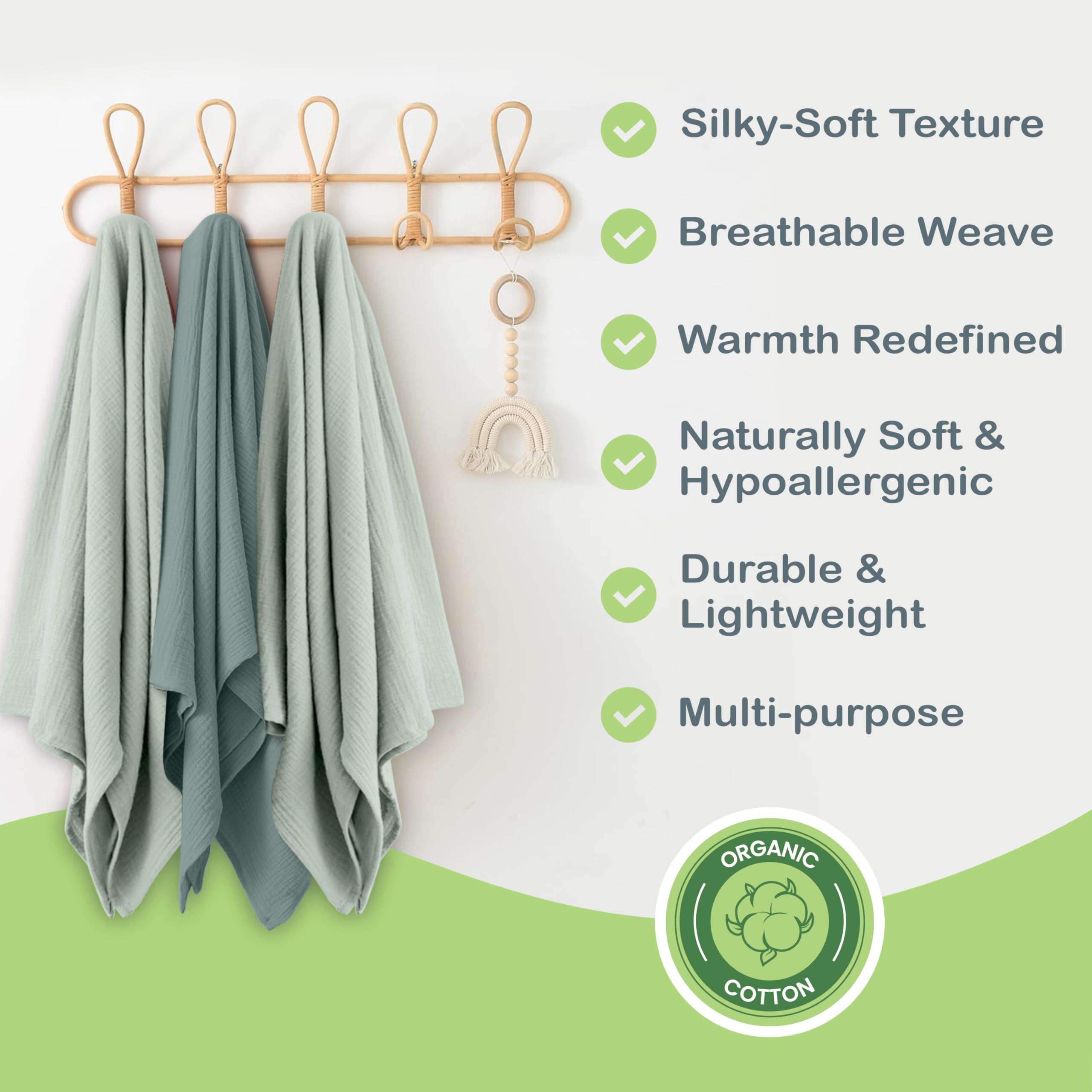 Infancie closeup soft muslin texture emphasizes skin-friendly comfort