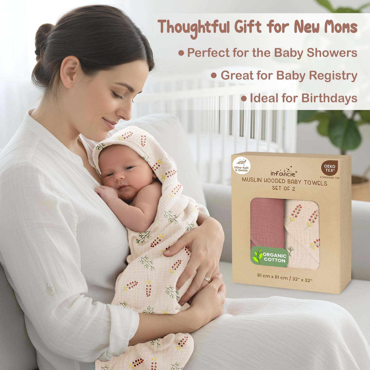 Infancie gift-ready baby towel set pink floral, registry essential.