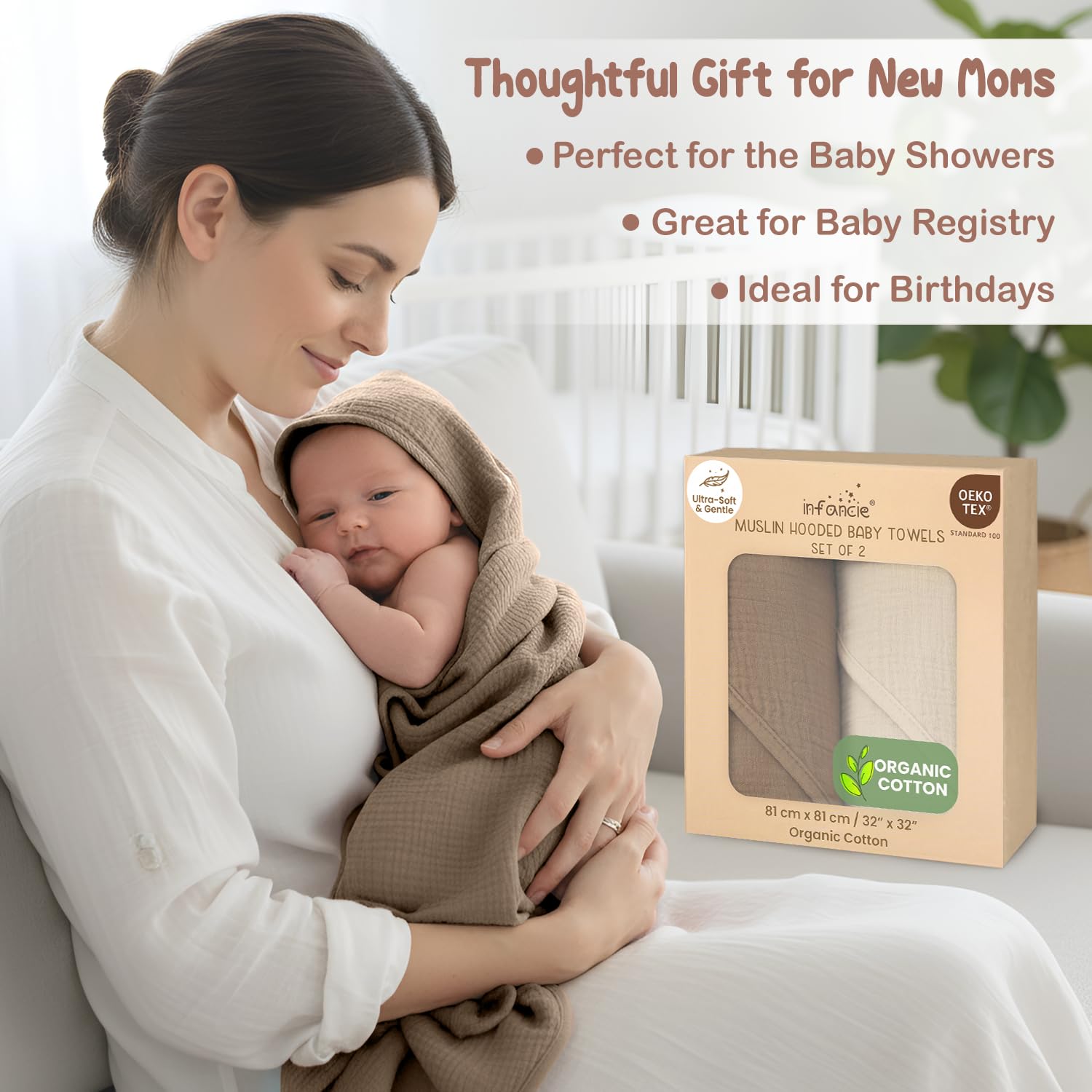 Infancie hooded baby towel gift-ready for new parents.
