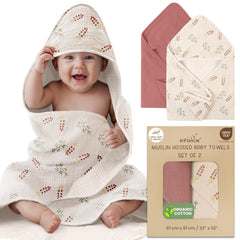 Infancie hooded towel pink floral 32x32 image, cozy newborn wrap after bath.
